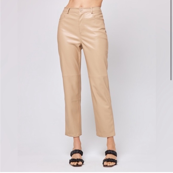 L*SPACE Quincey Faux Leather High Rise Pant Color Latte - Picture 1 of 9
